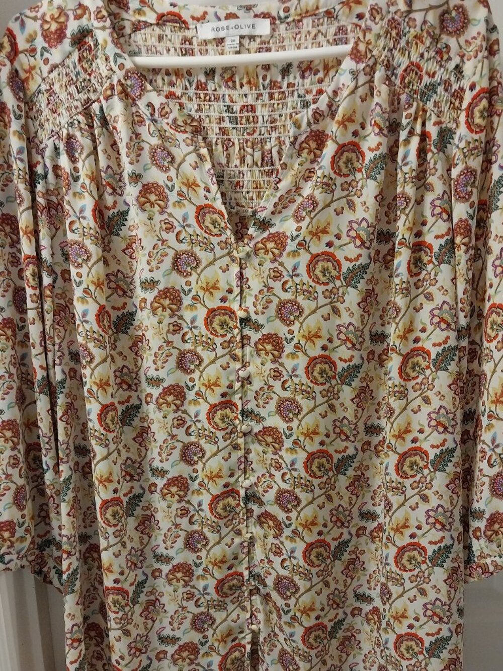 🌻Rose & Olive Top 2X Orange Floral Beautiful Excellent🌻